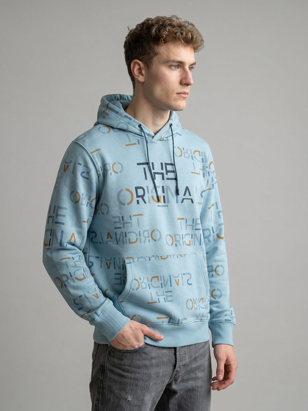 Men Blue Typography Print Hooded Full Sleeve Sweatshirt