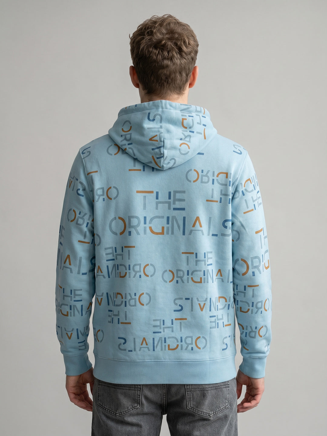 Men Blue Typography Print Hooded Full Sleeve Sweatshirt