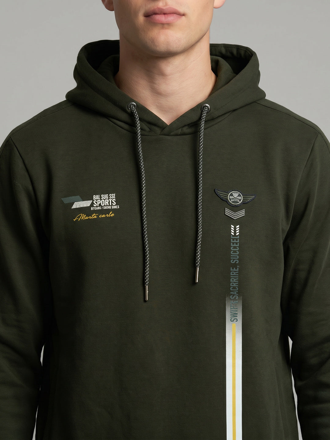 Men Olive Solid Hooded Full Sleeve Sweatshirt