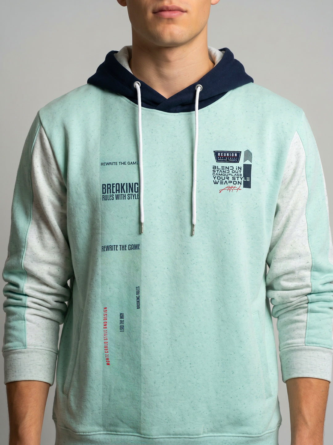Men Green Printed Hooded Full Sleeve Sweatshirt