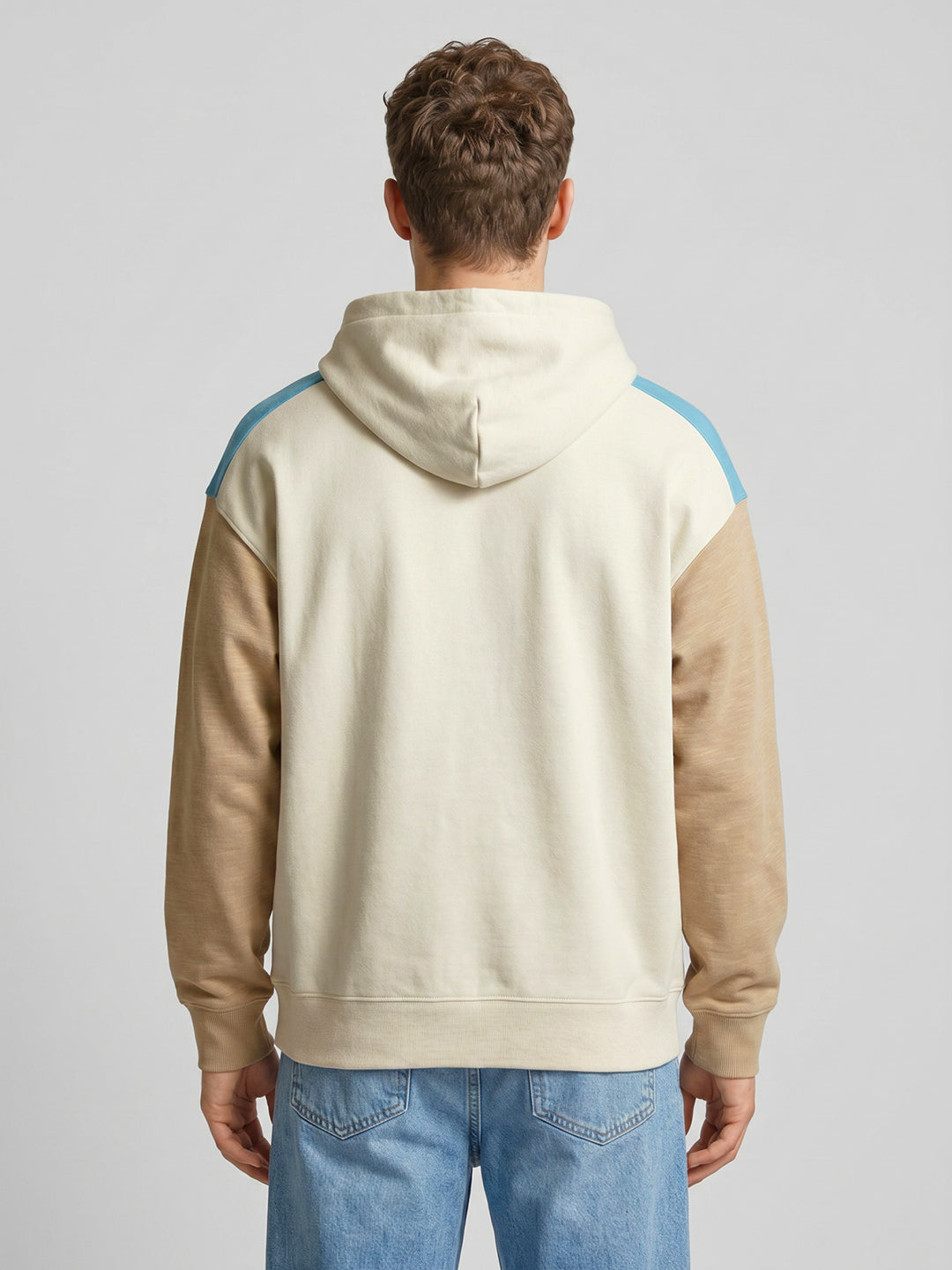 Men Beige Printed Hooded Full Sleeve Sweatshirt