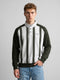 Men Olive Stripe Mandarin Collar Full Sleeve Sweatshirt
