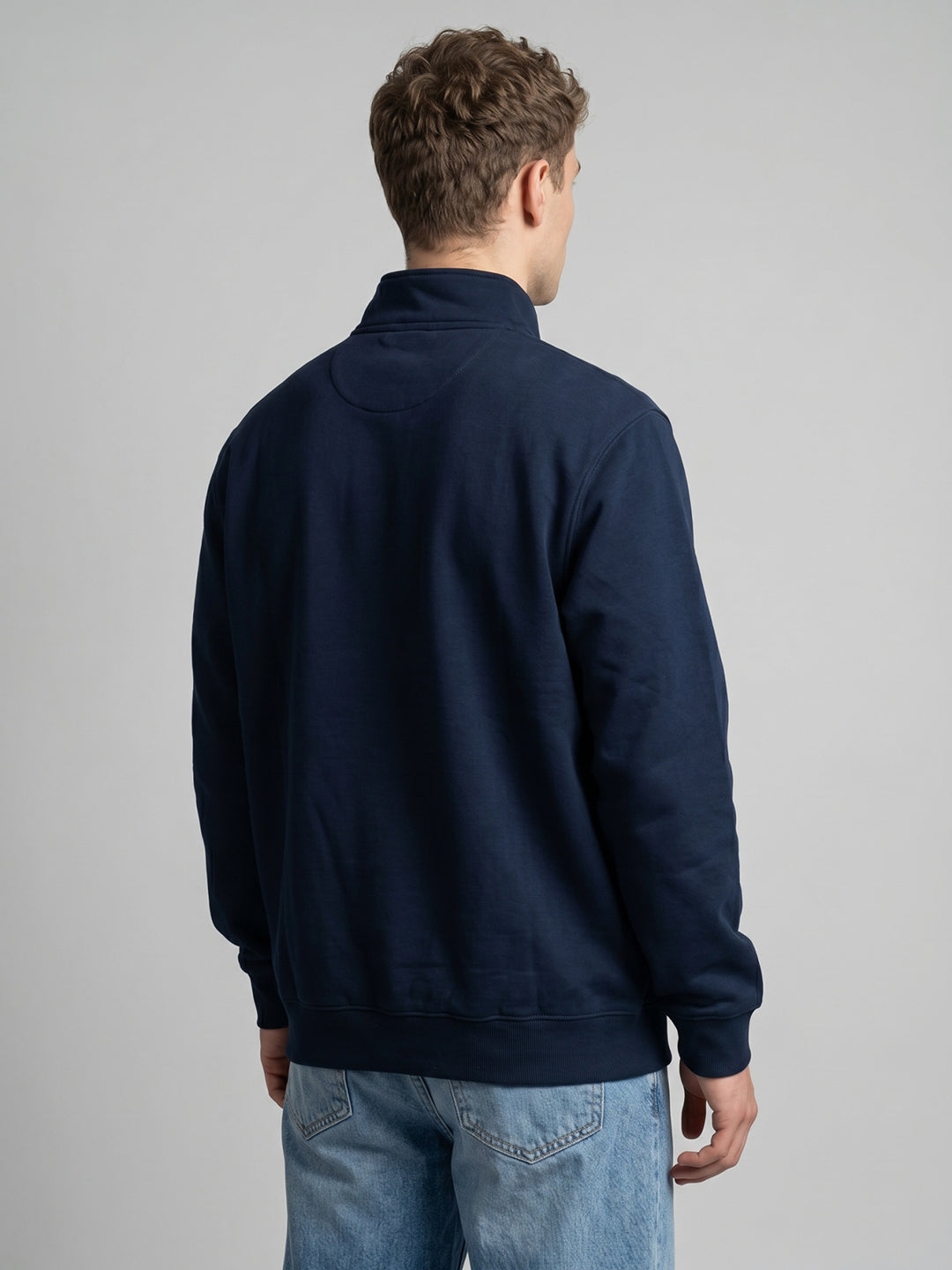 Men Blue Printed Turtle Neck Full Sleeve Sweatshirt