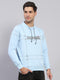 Men Sky Blue Printed Fashion Neck Full Sleeve Sweatshirt