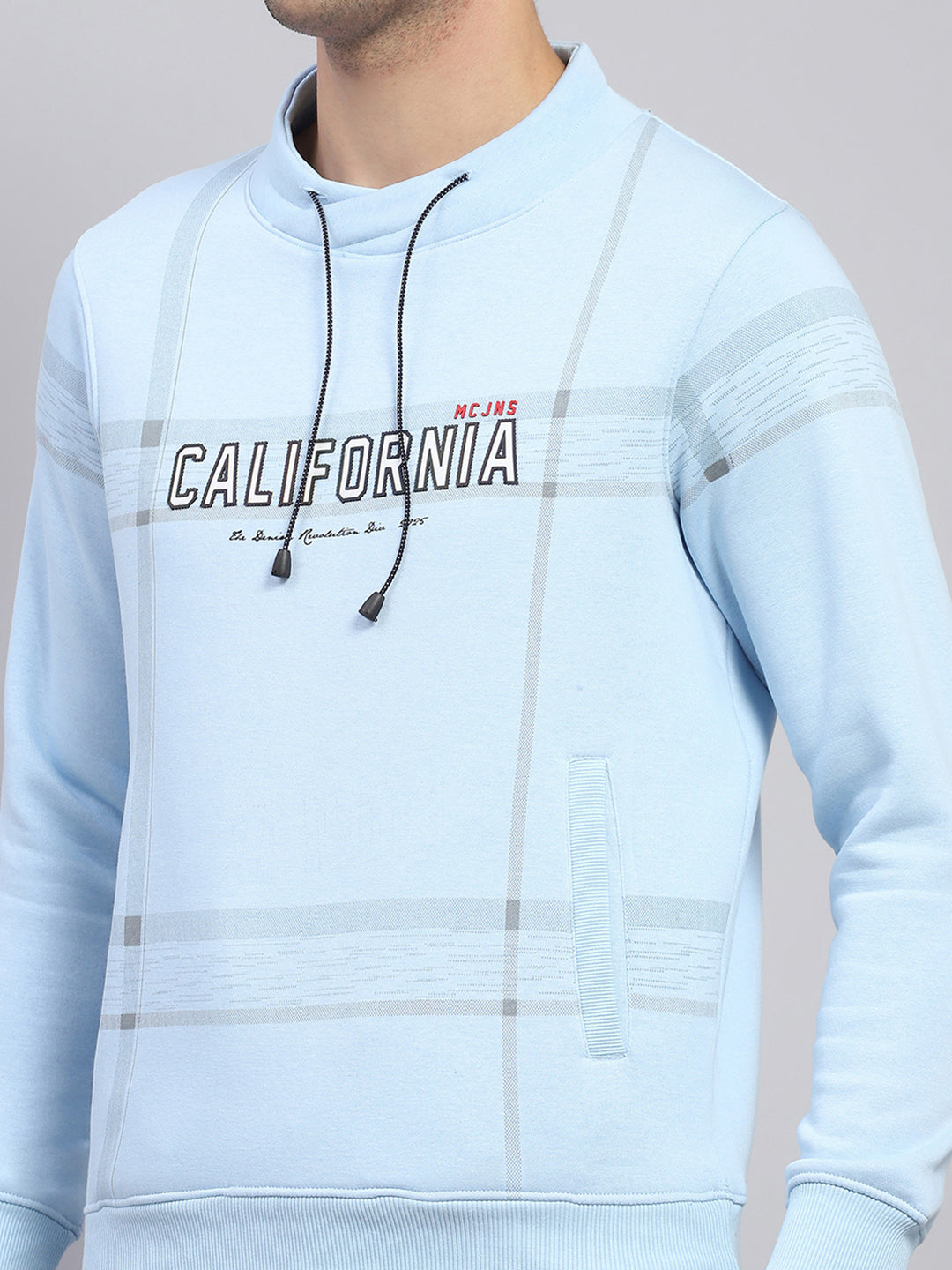 Men Sky Blue Printed Fashion Neck Full Sleeve Sweatshirt