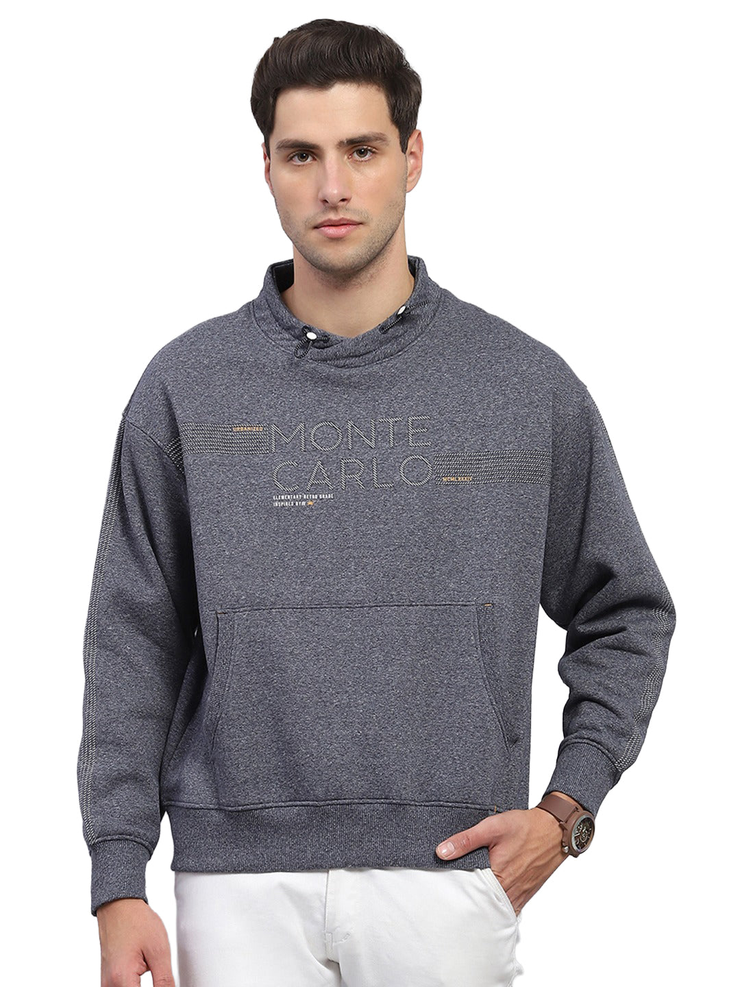 Men Blue Printed Fashion Neck Full Sleeve Sweatshirt