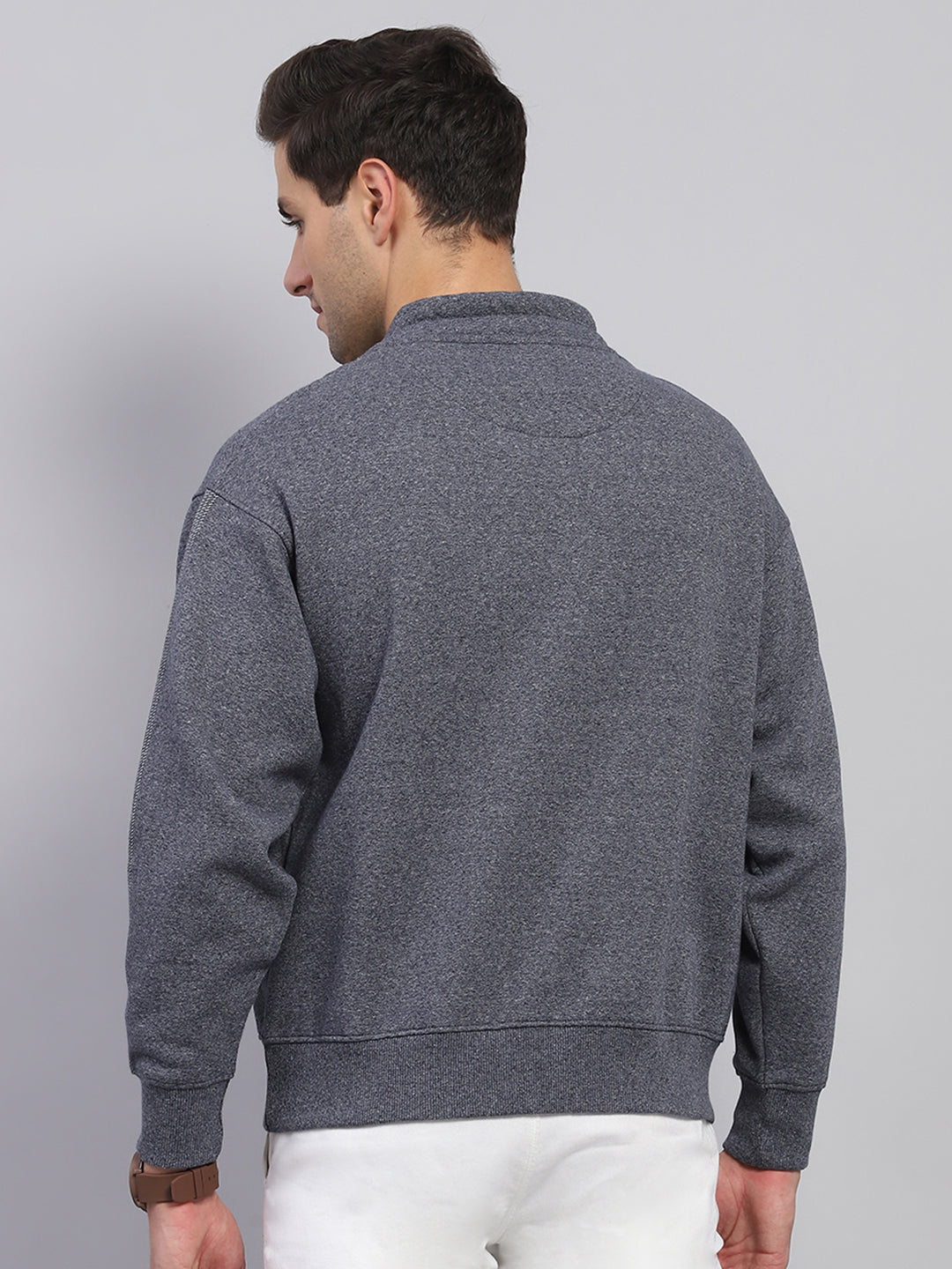 Men Blue Printed Fashion Neck Full Sleeve Sweatshirt