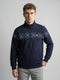 Men Blue Printed Stand Collar Full Sleeve Sweatshirt
