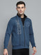 Men Blue Printed Turtle Neck Full Sleeve Sweatshirt