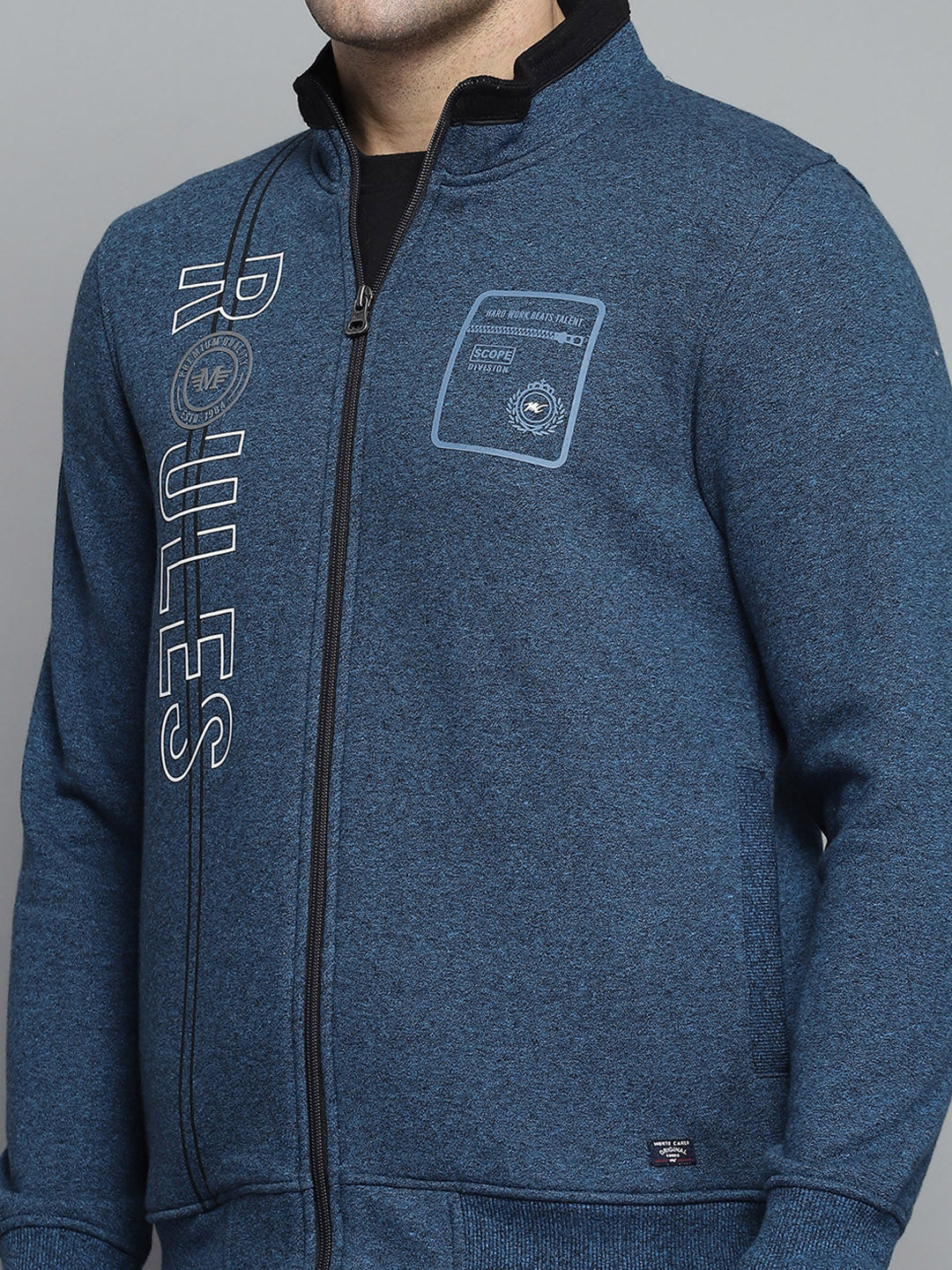 Men Blue Printed Turtle Neck Full Sleeve Sweatshirt