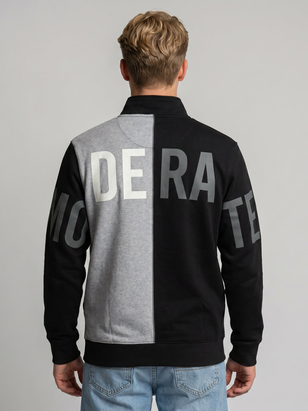 Men Black Back Printed Collar Full Sleeve Sweatshirt