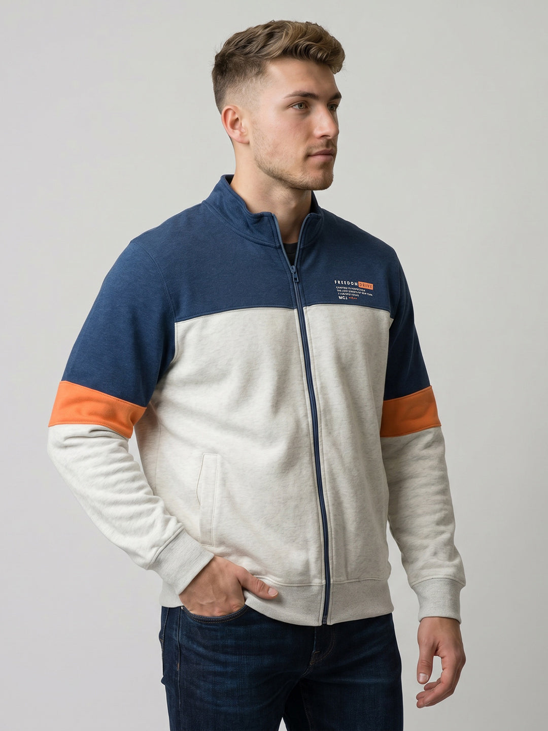 Men Blue Self Design Turtle Neck Full Sleeve Sweatshirt