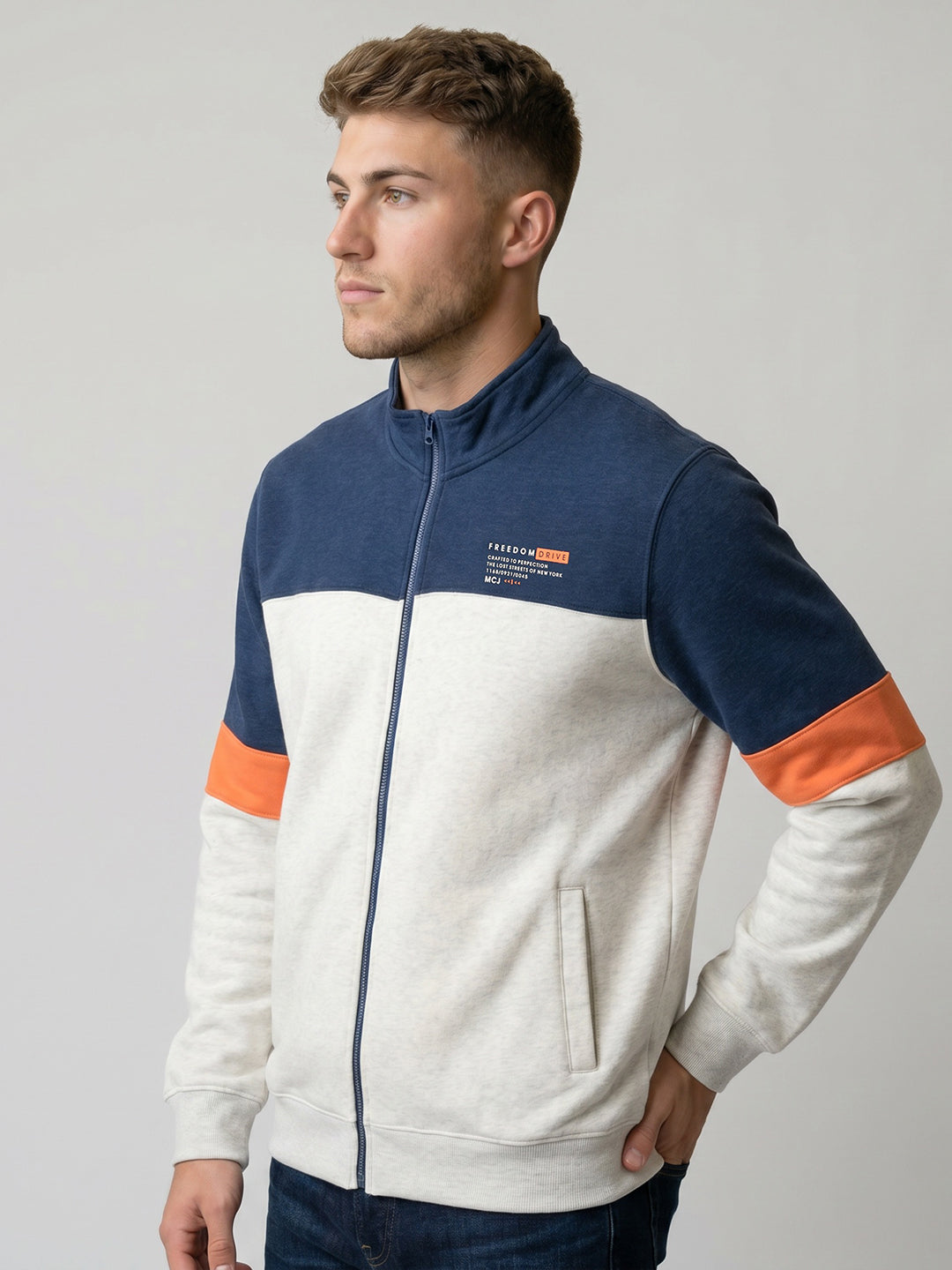 Men Blue Self Design Turtle Neck Full Sleeve Sweatshirt
