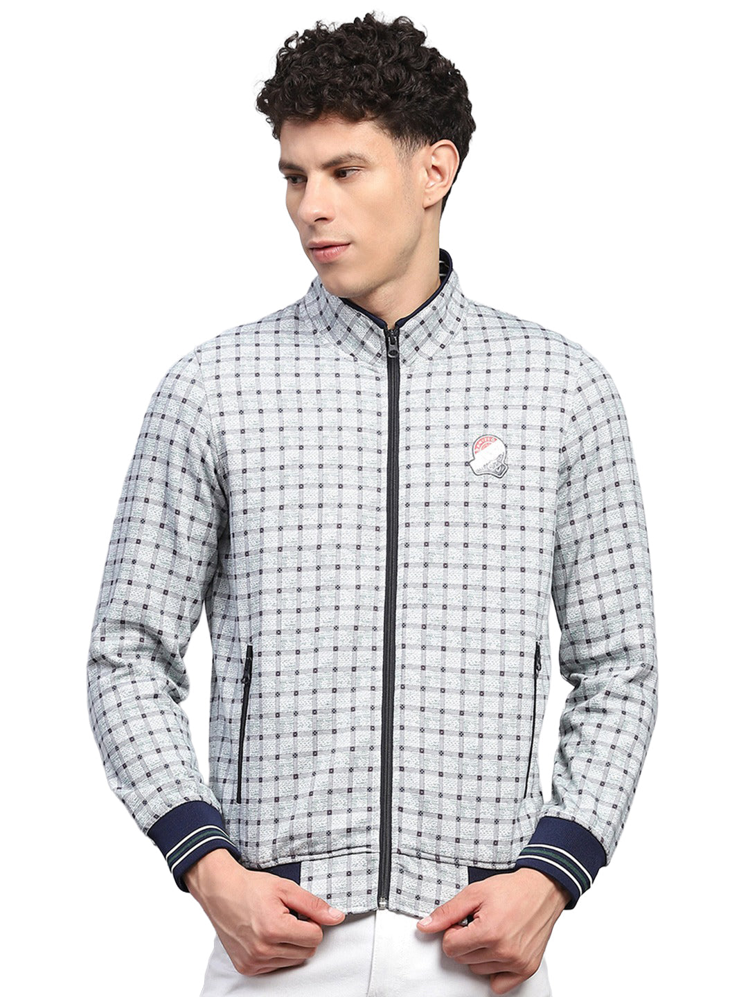 Men Grey Printed Turtle Neck Full Sleeve Sweatshirt