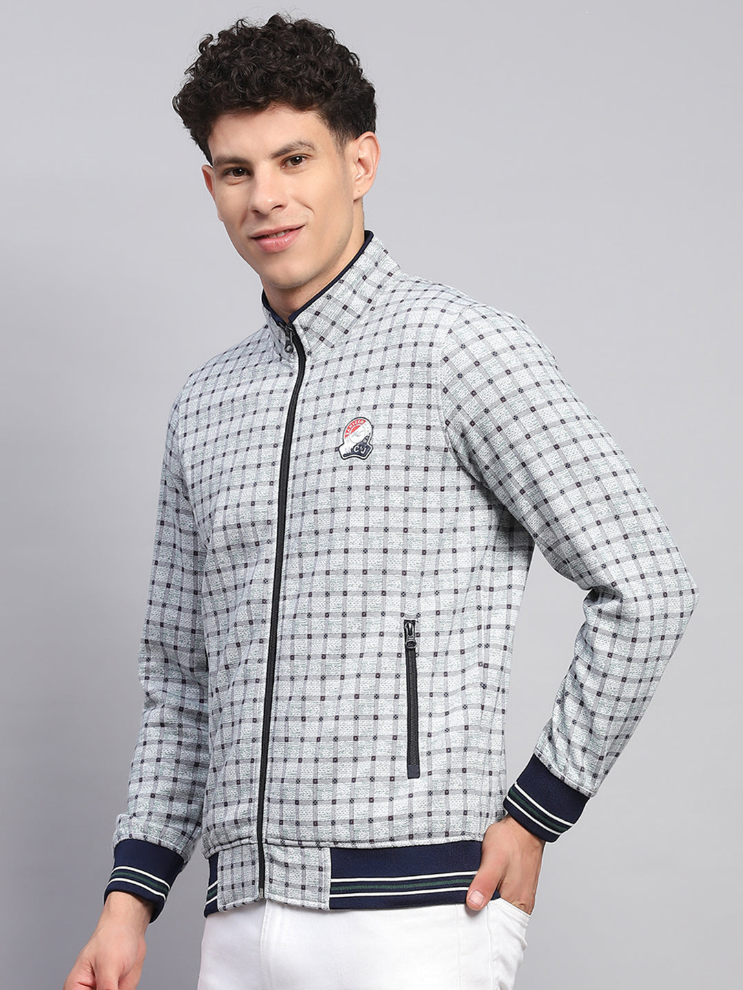 Men Grey Printed Turtle Neck Full Sleeve Sweatshirt