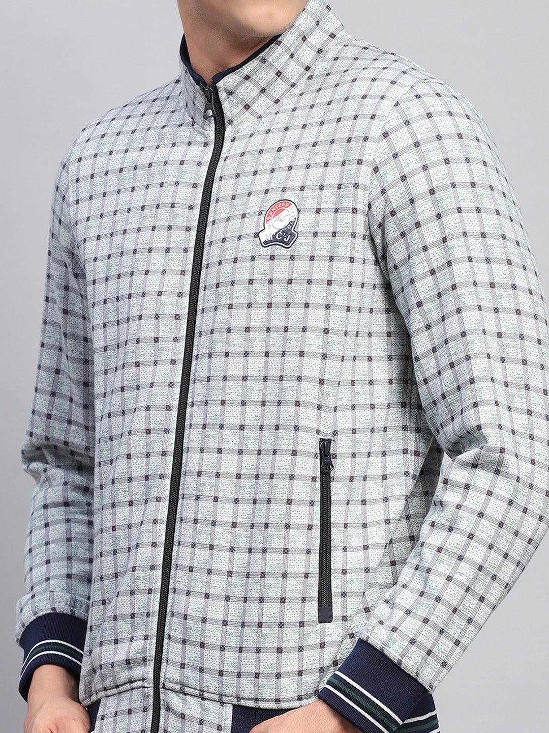 Men Grey Printed Turtle Neck Full Sleeve Sweatshirt