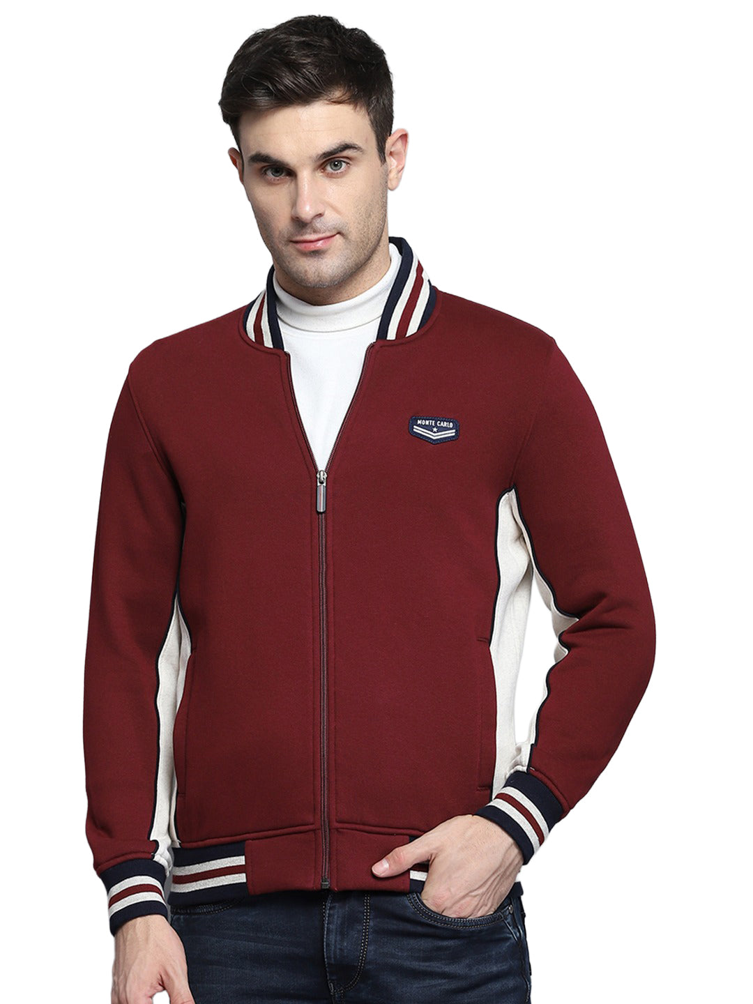 Men Maroon Printed Collar Full Sleeve Sweatshirt