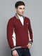Men Maroon Printed Collar Full Sleeve Sweatshirt