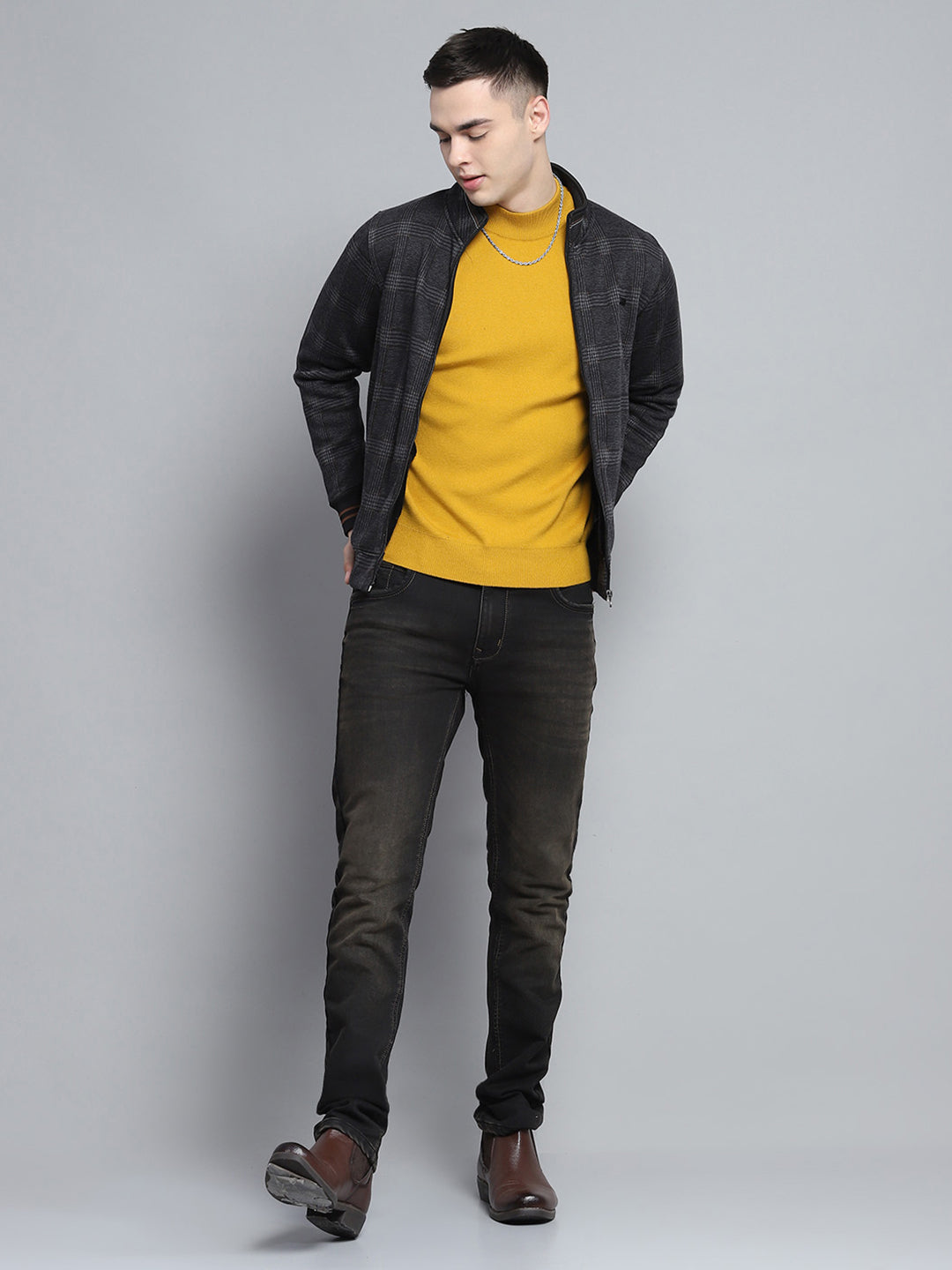 Men Black Self Design Mock Neck Full Sleeve Sweatshirt