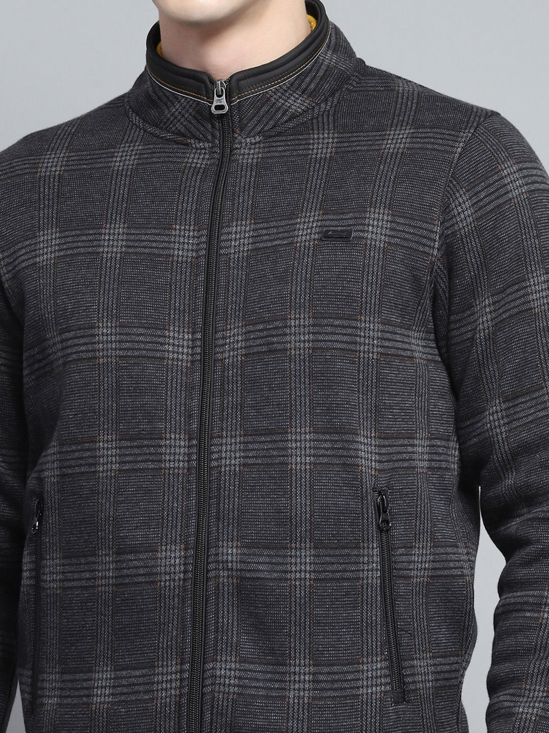 Men Black Self Design Mock Neck Full Sleeve Sweatshirt