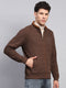 Men Brown Printed Turtle Neck Full Sleeve Sweatshirt
