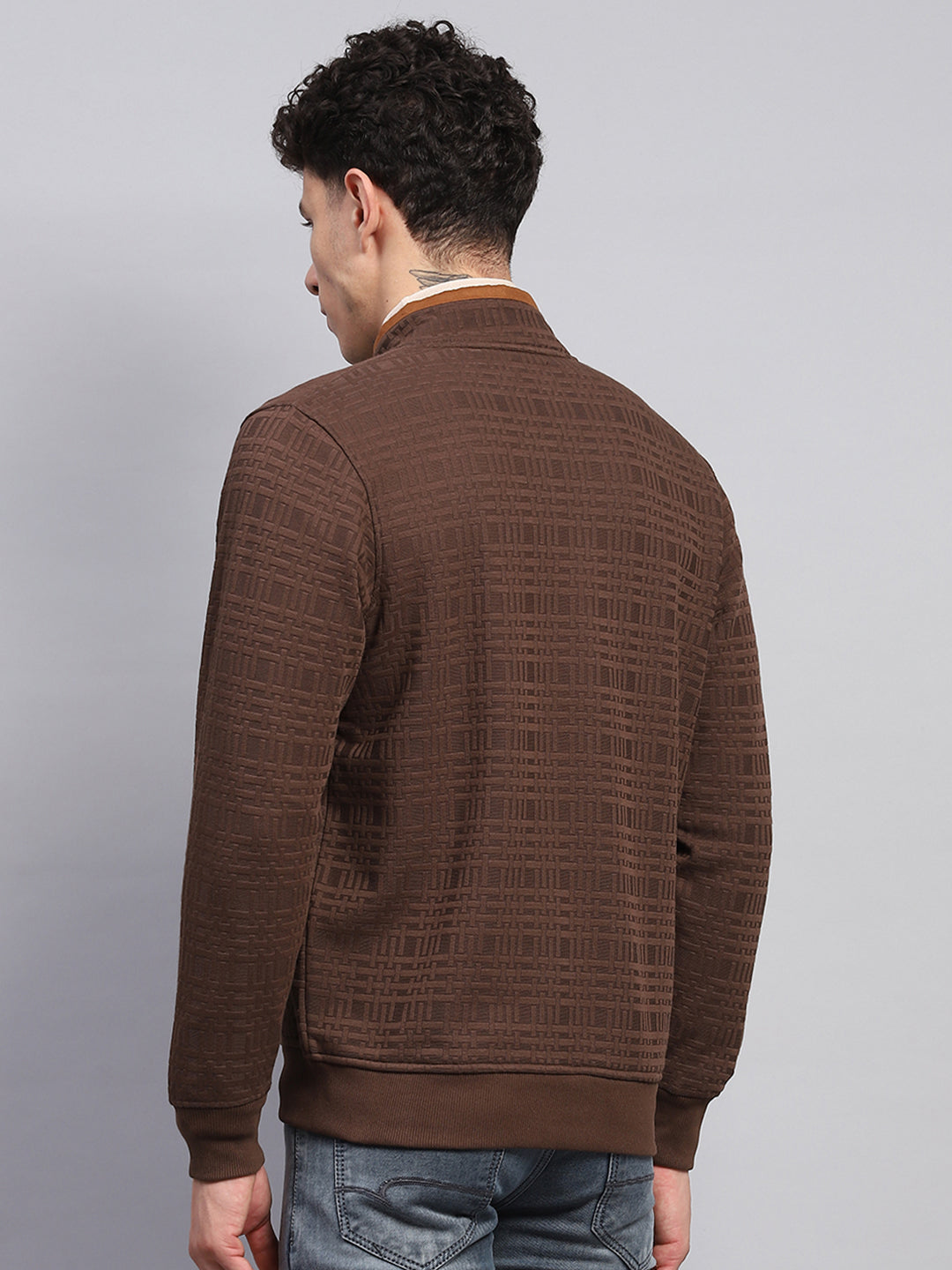 Men Brown Printed Turtle Neck Full Sleeve Sweatshirt