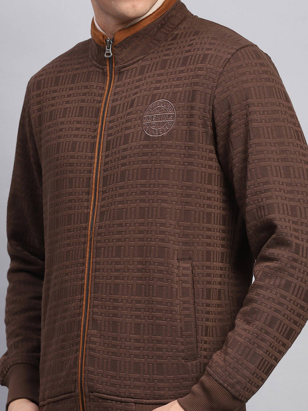 Men Brown Printed Turtle Neck Full Sleeve Sweatshirt