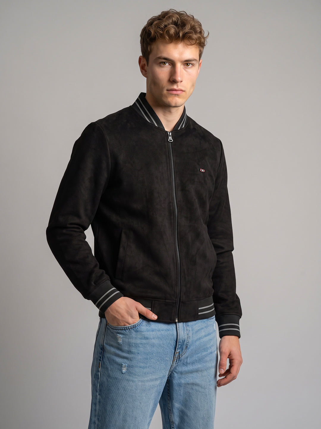 Men Black Solid Overlap Neck Full Sleeve Sweatshirt
