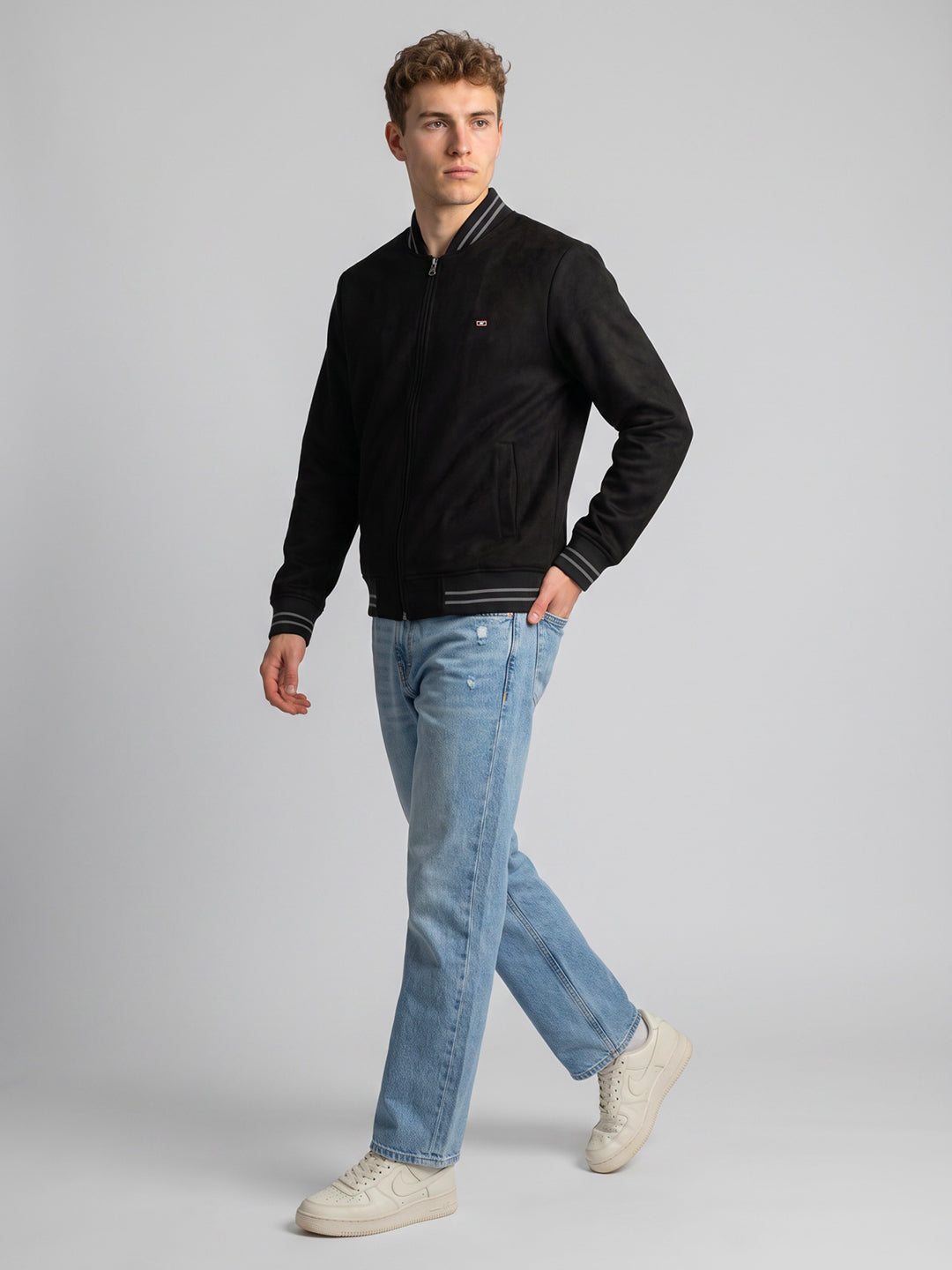 Men Black Solid Overlap Neck Full Sleeve Sweatshirt