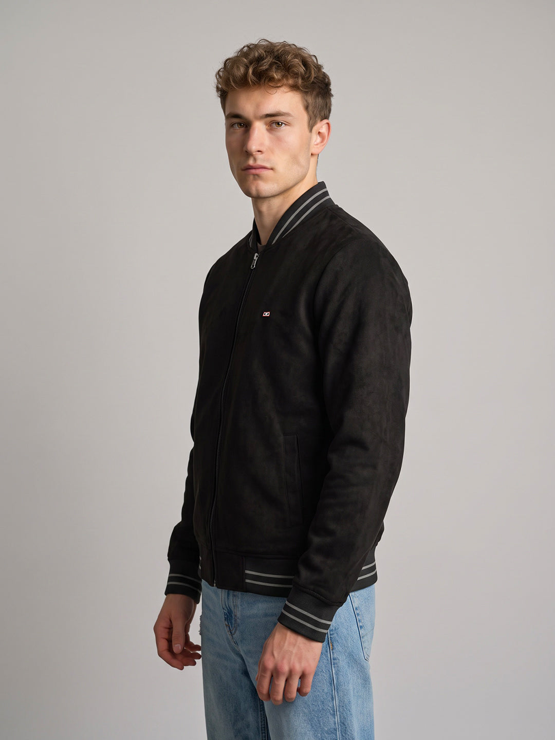Men Black Solid Overlap Neck Full Sleeve Sweatshirt