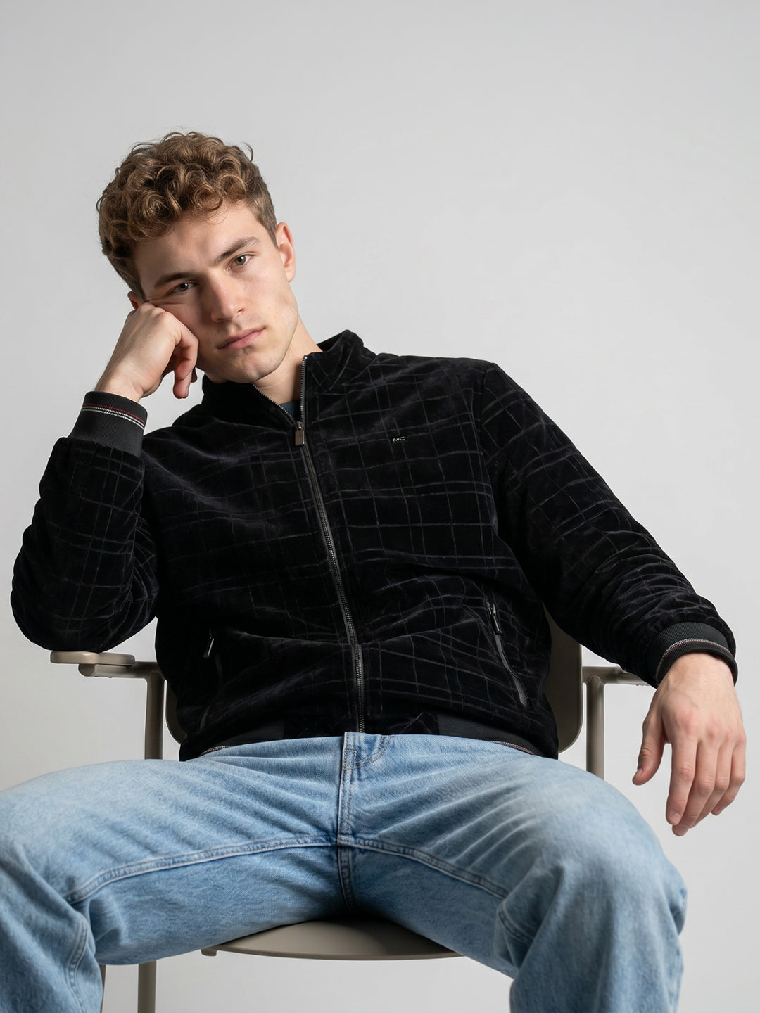 Men Black Check Hooded Full Sleeve Jacket