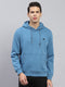 Men Blue Solid Hooded Full Sleeve Sweatshirt