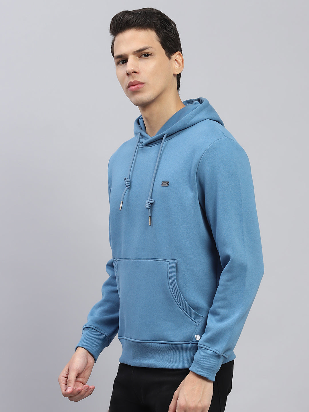 Men Blue Solid Hooded Full Sleeve Sweatshirt
