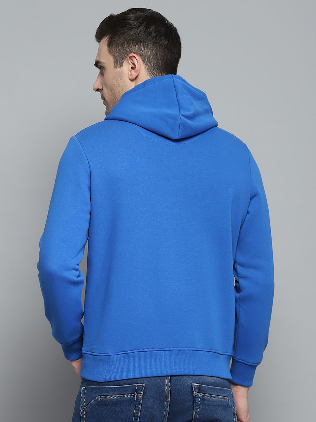 Men Royal Blue Solid Hooded Full Sleeve Sweatshirt