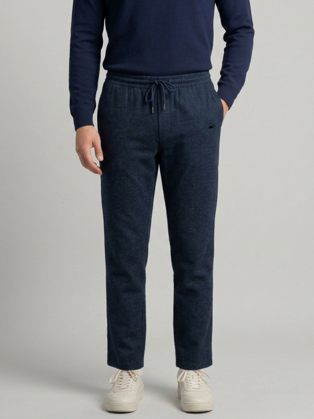 Men Navy Blue Solid Regular Fit Winter Lower