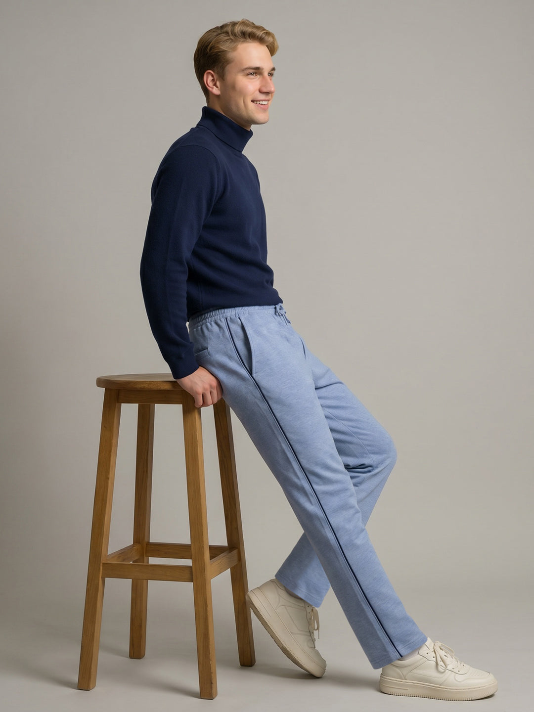 Men Sky Blue Solid Regular Fit Lower
