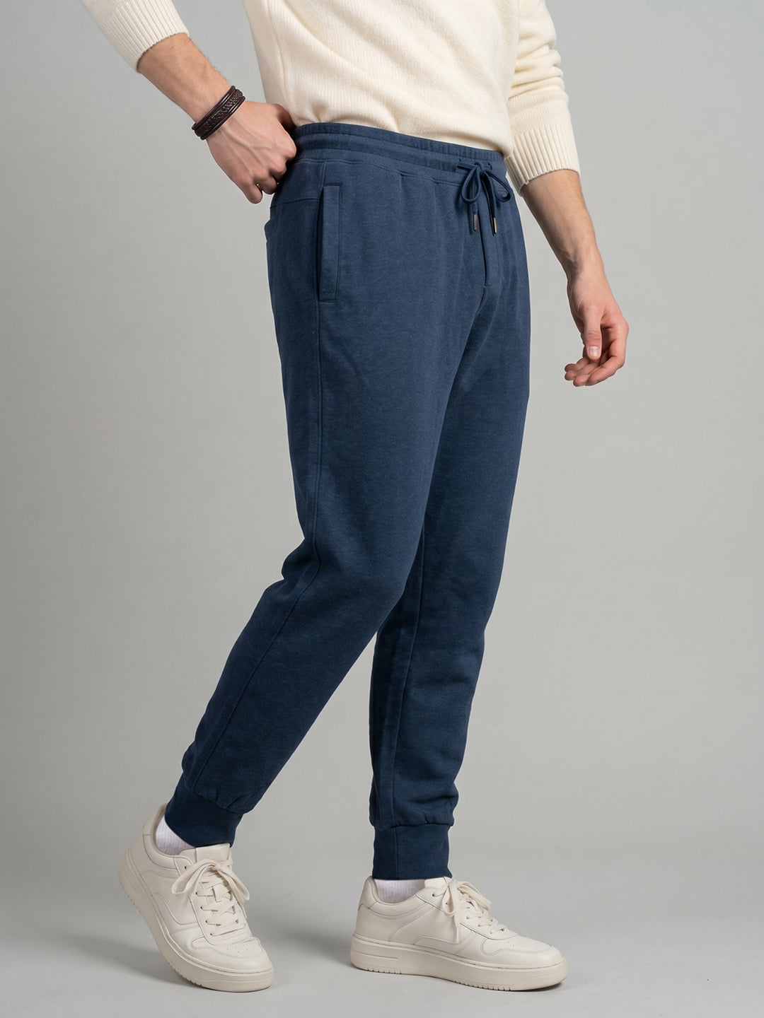 Men Navy Blue Solid Regular Fit Lower