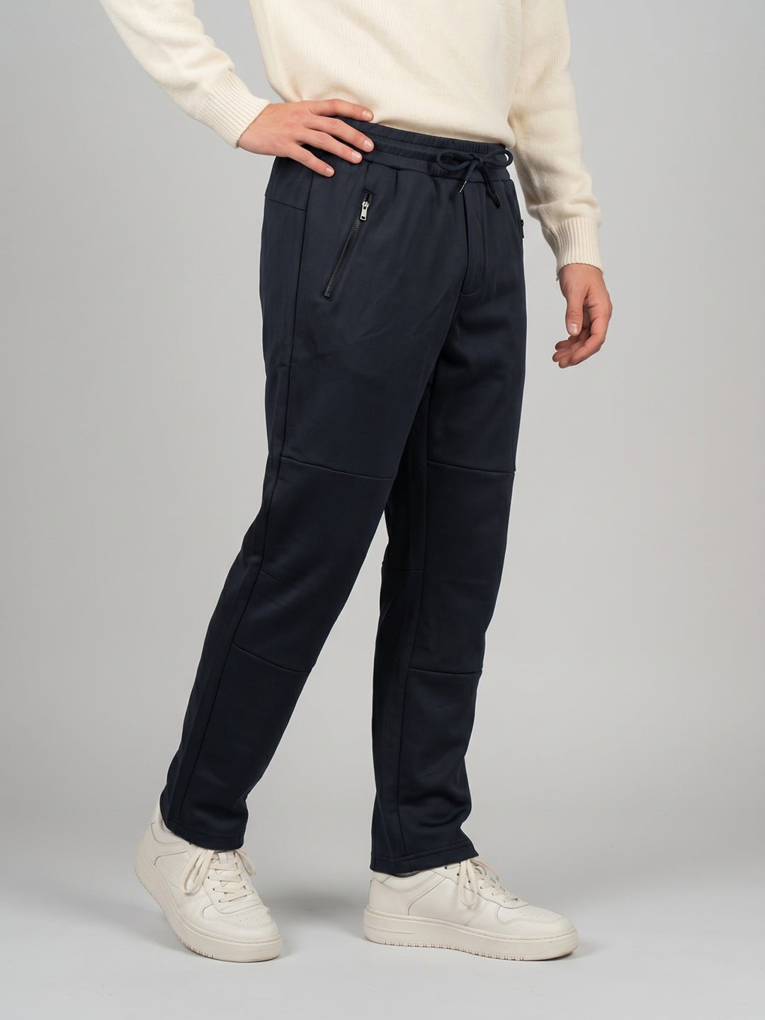 Men Navy Blue Solid Regular Fit Lower