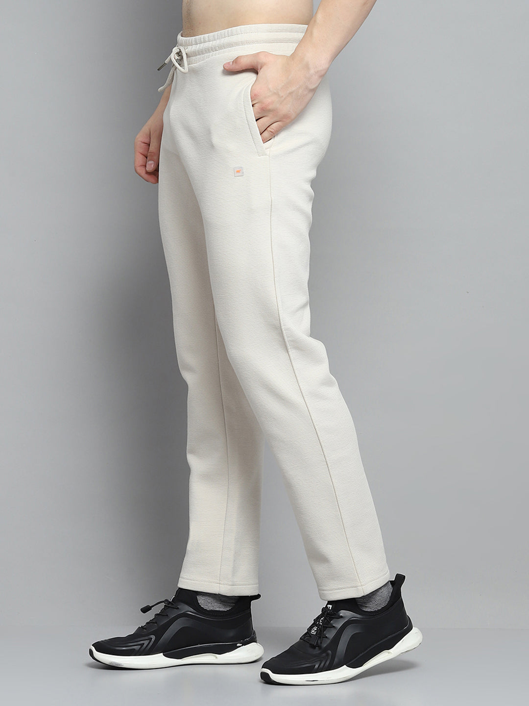 Men Beige Printed Hooded Full Sleeve Winter Tracksuit