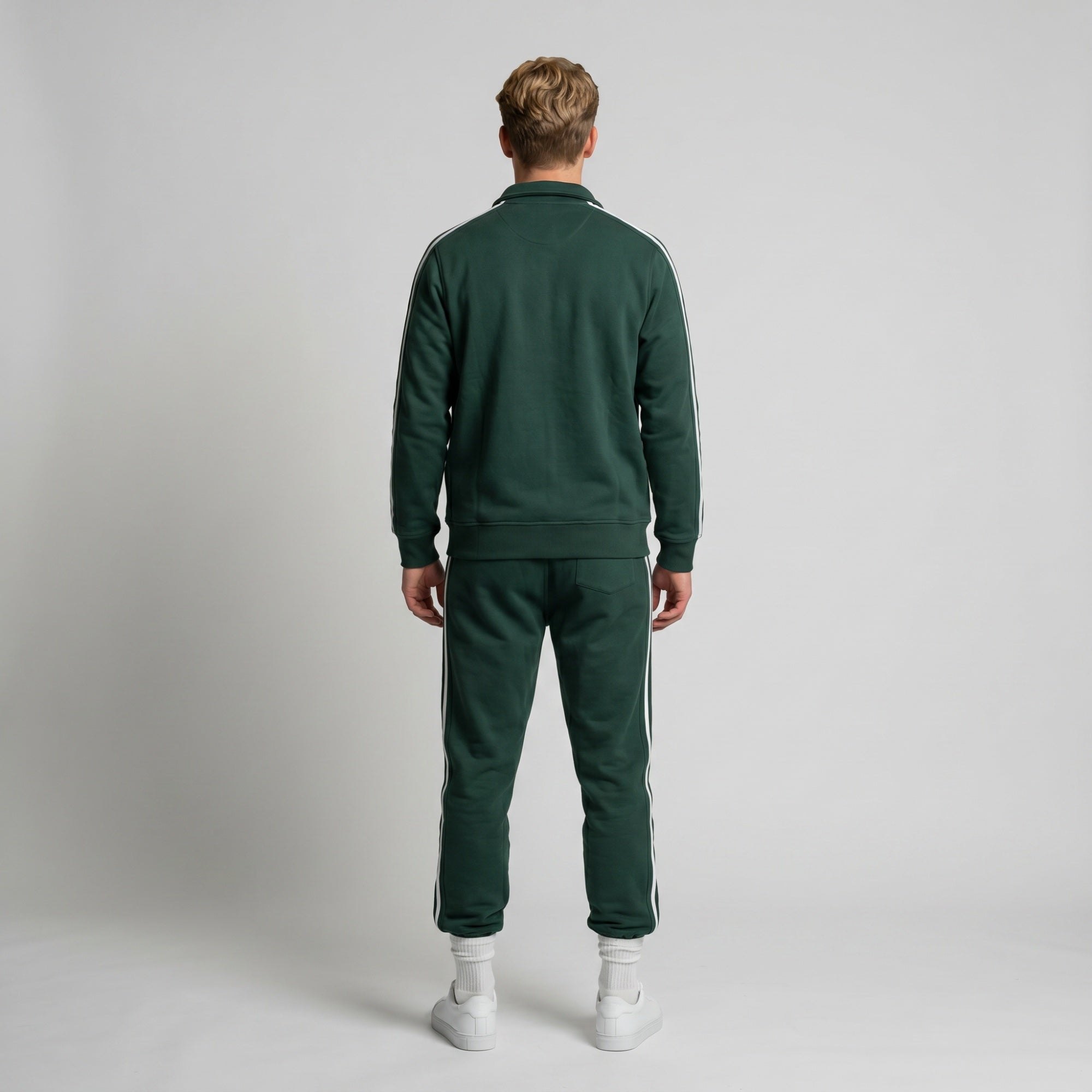 Men Bottle Green Solid Collar Full Sleeve Tracksuit