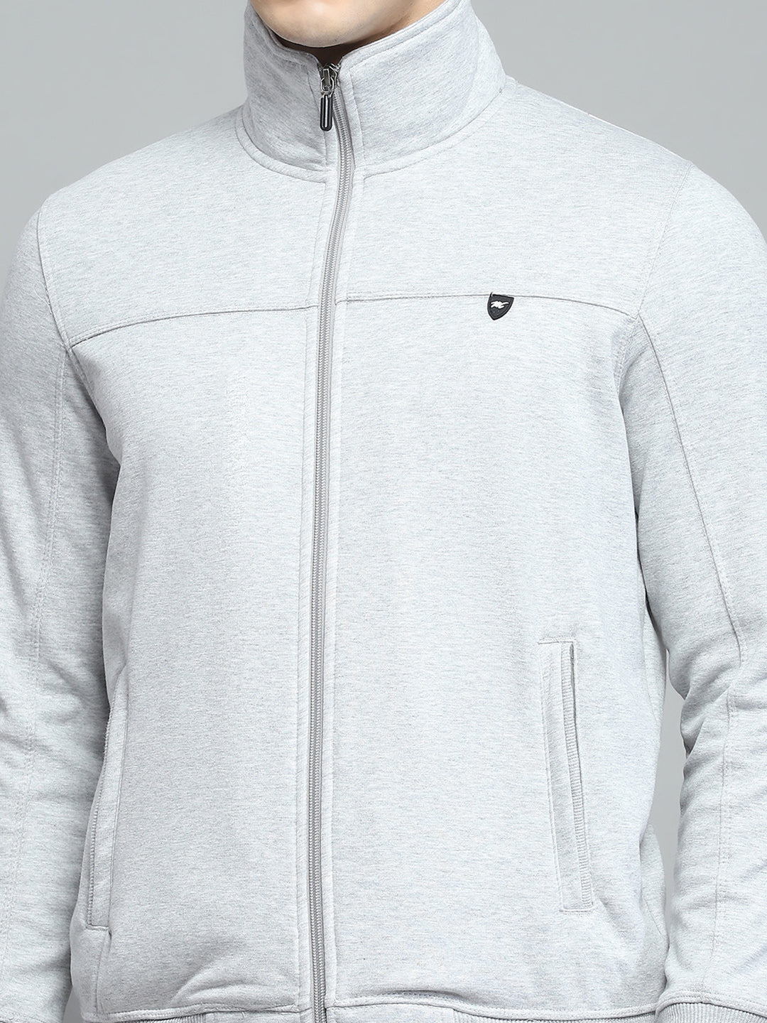Men Grey Solid Collar Full Sleeve Winter Tracksuit