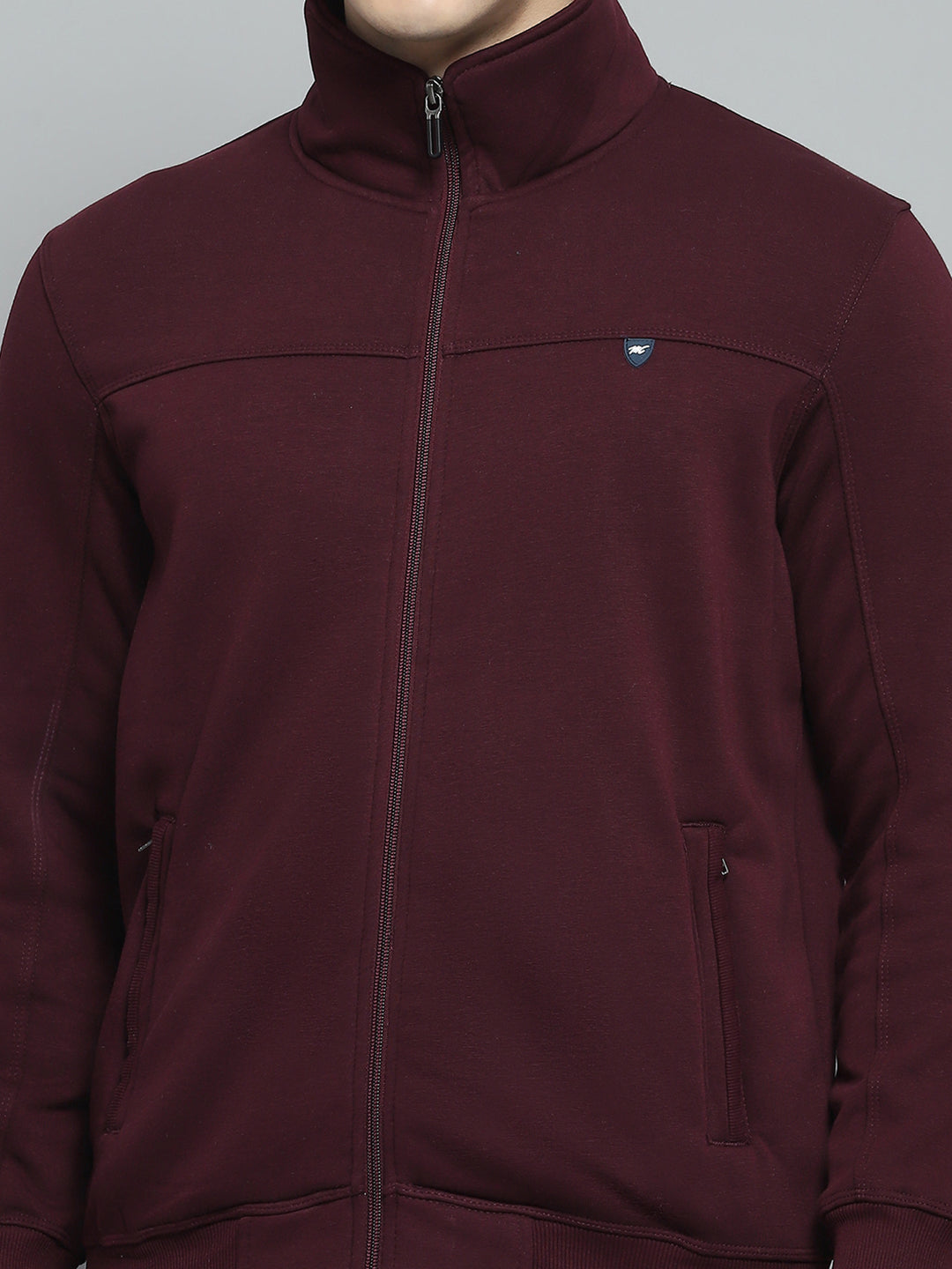Men Maroon Solid Collar Full Sleeve Winter Tracksuit