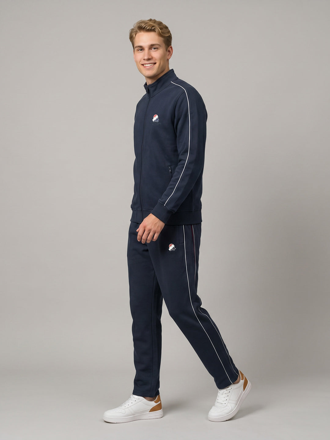 Men Navy Blue Solid Turtle Neck Full Sleeve Tracksuit