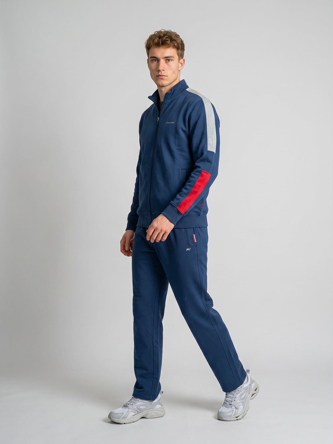 Men Blue Solid Collar Full Sleeve Winter Tracksuit