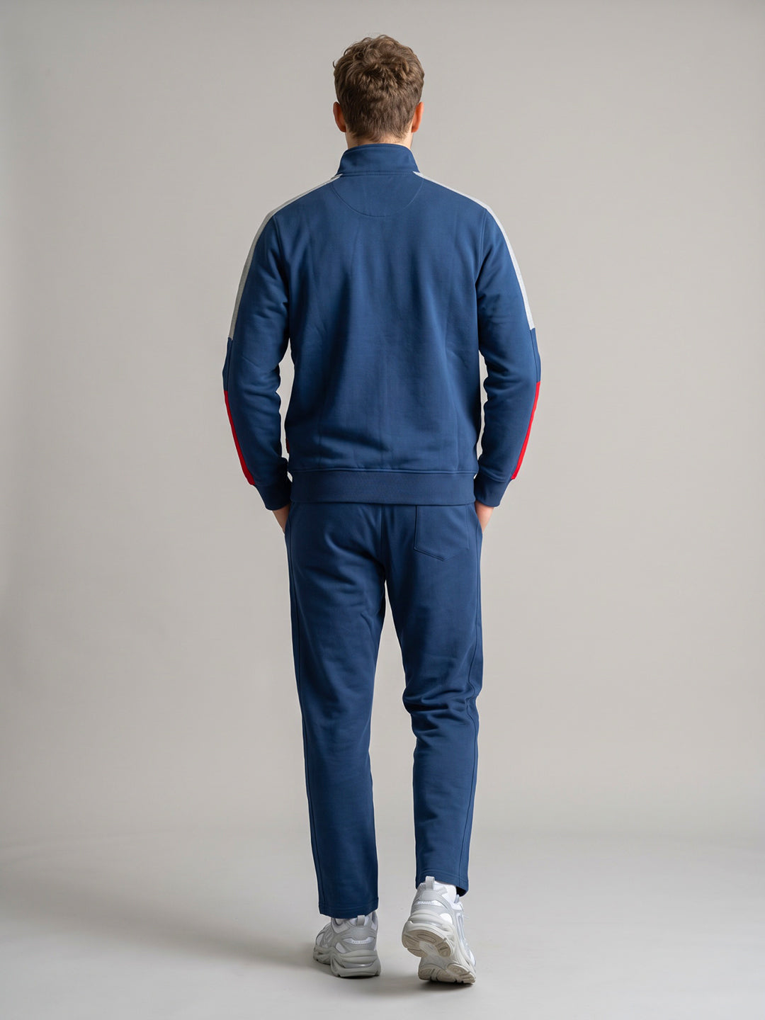 Men Blue Solid Collar Full Sleeve Winter Tracksuit