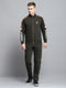 Men Olive Self Design Mock Neck Full Sleeve Winter Tracksuit