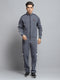 Men Grey Self Design Mock Neck Full Sleeve Winter Tracksuit