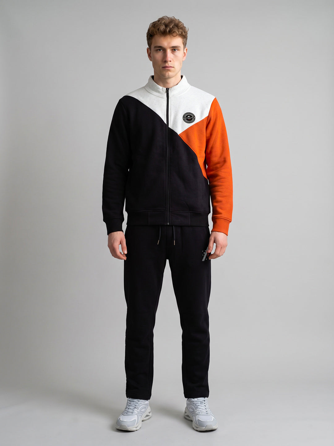 Men Black Colourblocked Turtle Neck Full Sleeve Winter Tracksuit