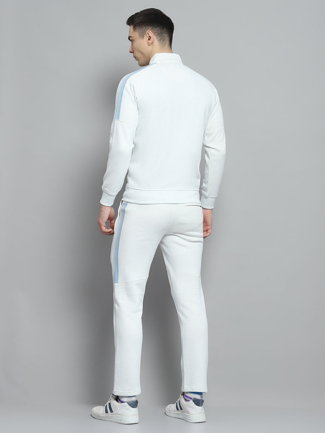 Men Sky Blue Printed Mock Neck Full Sleeve Winter Tracksuit