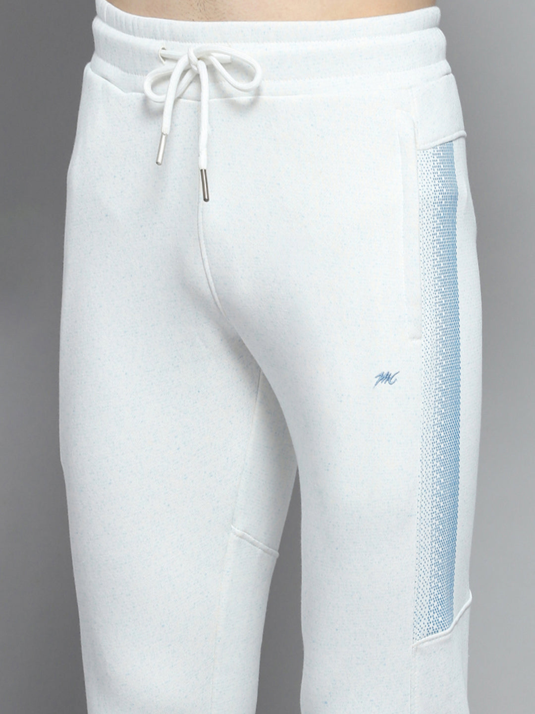 Men Sky Blue Printed Mock Neck Full Sleeve Winter Tracksuit